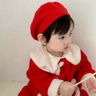 Детская шапка Зимняя шерстяная шапка для девочек зимняя красная милая принцесса вязаная шапка теплая ухо для ребенка Новый год