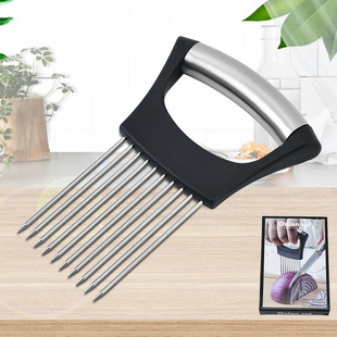 Custom 304 stainless steel onion insert kitchen fruit and vegetable slicing tool onion Fork Pine meat needle onion needle holder