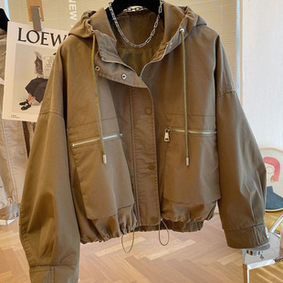 2025 New Design Niche Loose Casual Hooded Workwear Short Outwear for Women Spring & Fall Small Korean Style