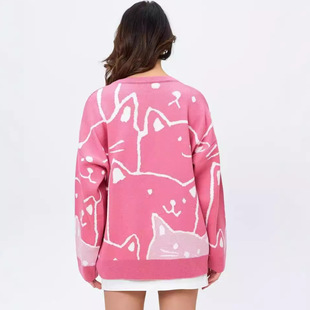 Свитер оверсайз Jacquard Pussycat Sweater Long Sleeve Base Sweater Top