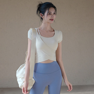 Yoga Clothing Short-sleeved Women's Spring and Summer Sports Top with Chest Pad Slim-fit Slimming Running Pilates Training Fitness T-shirt