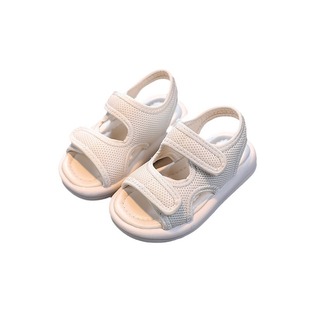 Girls' sandals 2024 Korean style new summer children's soft bottom solid color beach shoes men's and women's baby Dew toddler sandals fashion