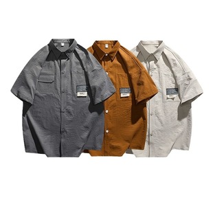 Short-sleeved Shirt Men's Summer Ins Hong Kong-style Handsome Tape Shirt Loose Trendy Brand Trendy Design Niche Jacket