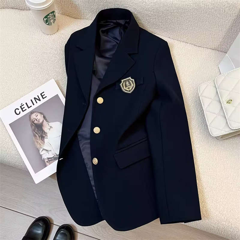 Women's Blazer 2026 Spring and Autumn New Japanese Style School Uniform Badge Burgundy Small Blazer Jacket for Women