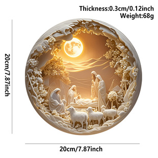 in stock Cross-border American Country Round Wooden Plate Jesus Birth Resurrection Decoration Pendant Family Baptism Decoration