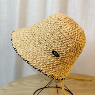 Hat Women's 2024 Black Hollow Strap Fisherman Hat Women's All-match Summer Sunshade Sunscreen Hat Korean Style Trendy Basin Hat
