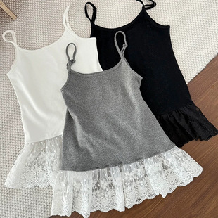 [1612 Collection] plus size Stacked Artifact Lace Lace Stitching Flexible Strap Joker Vest Slim Fit Show