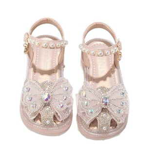 Girls Sandals Summer 2025 New Summer Baotou Children's Soft Sole Princess Shoes Little Girls Butterfly Crystal Shoes