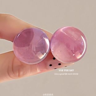 Ice Penetration Rose Powder High-grade Acrylic Color Round Earrings Light Luxury Niche Design Elegant Simple Earrings Ins