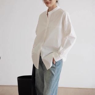 presale White Shirt Women's Spring and Autumn Collar Commuting Basic Long Sleeve Shirt 2025 New Casual Loose Top