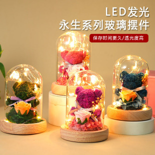 Cross-border popular creative gift eternal flower 520 gift Mother's Day bear glass cover rose soap flower dried flower