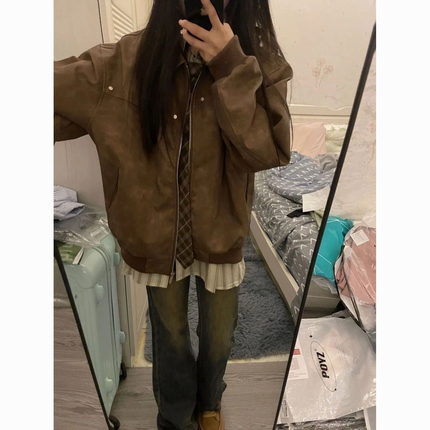 Foreign Trade American Retro Lapel Jacket Women's Spring & Fall 2025 New High-End Jacket Motorcycle Top Export