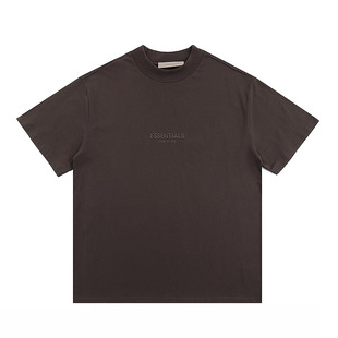 FOG ICON High Street Trendy Brand Line Letter Printing Flocking Offset LOGO Loose Round Neck Short Sleeve Men's and Women's T-Shirts