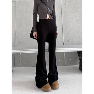 Knitted Flared Pants Women's Spring Lazy-style Loose All-match High Waist Slimming Straight Trousers Casual Pants