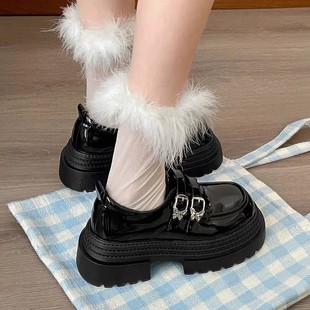 Black with Skirt Patent Leather Loafers Women's 2025 New Spring Retro British Style Thick Bottom Increased JK Small Leather Shoes