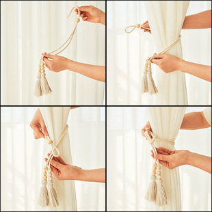 Simple Log Style Double Tassel Curtain Strap Strap Strap TEMU Explosive Curtain Storage Decorative Lace Strap