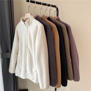 2023 Winter Island couple's coat can be worn inside double-layer composite zipper polar fleece stand collar jacket