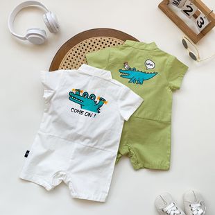 Ins Baby Climbing Suit 2025 Summer New Baby Dinosaur Hassel Men's and Women's Newborn Short-sleeved Jompies Trendy