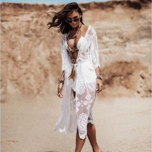 Cross-border bikini blouse European and American sexy V-neck sunscreen shirt Amazon lace Beach Skirt