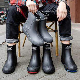 2024 Cross-border Couple Rain Shoes Men's Outdoor Waterproof Work Shoes Fashionable Kitchen Women's Car Wash Fishing Rubber Shoes Overshoes