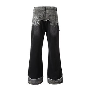 regular Trendy Teenager American Style High Street Graffiti Camouflage Stitching Jeans Men's and Women's Spring and Autumn Pants Zipper Trendy