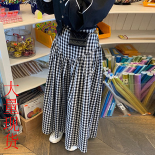 Korean style chic new retro plaid versatile high waist slimming design sense niche plaid skirt long skirt for women
