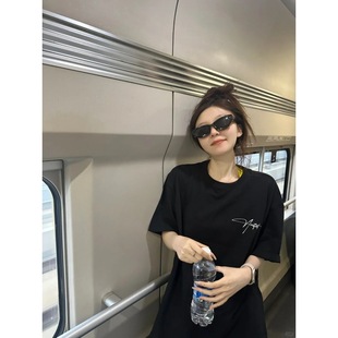 American Style Retro Letter Printed Short-sleeved T-shirt 2024 Summer Loose Design Sense Couple's Slimming Top Ins