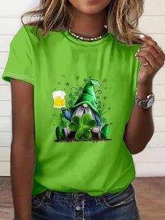 2024 New Amazon Cross-Border European and American Fashion Casual Easiest for Match St. Pa Festival Short Sleeve Garden Neck T-Shirt Me13
