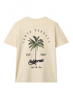 Women's Coconut Tree & Letter Print Drop Shoulder Sleeve T-S