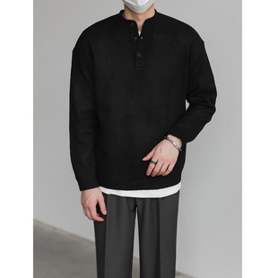 2024 neutral POLO collar sweater men's winter machine washable black sweater base sweater a generation of hair