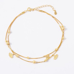 New Explosions Trendy Niche Design Feeling Temperament Double Layer Stacked Wearing Ginkgo Foot Chain for Women High Feeling Personalized Foot Chain All-match