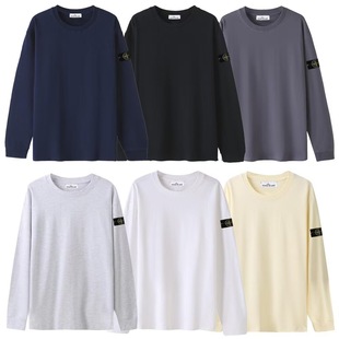 Cross-Border New European and American Trendy Brand Solid Color Real Estate Armband Round Neck T-Shirt for Men and Women, Loose Long-Sleeved One-Piece Drop Shipping