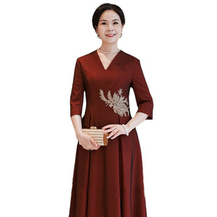 Wedding mom dress happy mother-in-law wedding banquet dress usually can wear long slimming spring and summer banquet dress