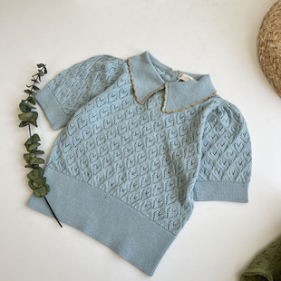 Ins2023 Spring and Summer Series Same Style Organic Cotton Baby Knitted Bow Tie Tops for Men and Women, Family Wear Bow Ny