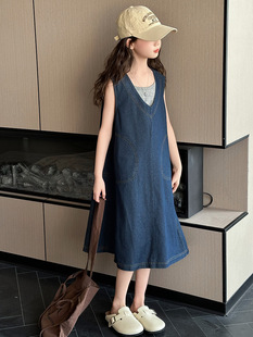 Girls' dress Summer 2025 New Style Children's Denim Vacation Dress Girls' Summer Casual Princess Dress