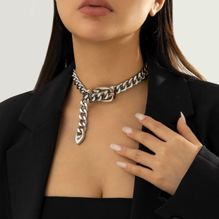 European and American Cross-border Hip-hop Simple Design Belt Buckle Chain Clavicle Necklace Retro Cold Style Personality Necklace