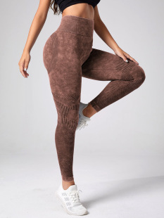 HOLLOW Hollow Seamless SEAMLESS Yoga Pants High Waist Hip Fitness Pants Washed Frosted Hip Pants