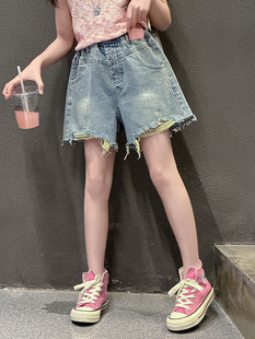 American Style Retro Denim Shorts Women's Summer Thin High Waist Hole-ripped Raked Edge Hot Girl A- shaped Super Short Hot Pants