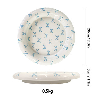 Ins Style Two-dimensional Hand-painted Macaron Bow Chubby Plate Girl's Heart Underglaze Color Dessert Plate Pet Plate