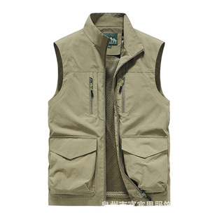 Factory thin men's vest leisure multi-pocket fishing outdoor spring and autumn loose Waistcoat Vest custom printed logo