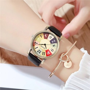 European and American trend retro watch wholesale student Joker digital turntable Leisure Watch retro striped pattern women's watch