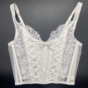 French Style Lace Underwear Women's Sexy No Steel Ring Vest Drawstring Large Chest Small Thin Non-convex Bra Spring and Summer