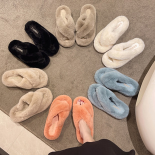 Zhuo Yu furry slippers for women 2023 new spring and autumn Internet celebrity high-grade outer wear platform thick-soled cotton slippers for pregnant women