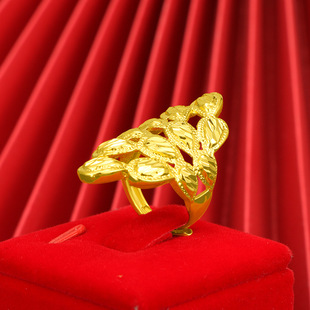 Cross-border Exaggerated Hollow-out Ring Jewelry Irregular Flower Sand Gold Ring Loose Flower Brass Plated with Real Gold