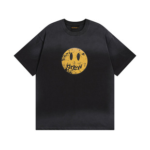 DREW ICON Short-sleeved Collection Niche Trendy Brand Smiley Pure Cotton Round Neck Loose Men's and Women's All-match T-shirt Summer