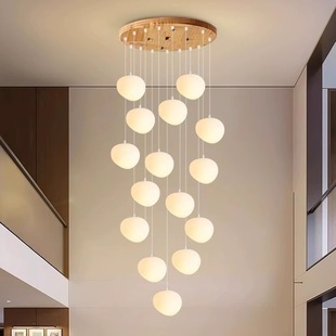 Cream Stone Chandelier Creative Personality Antique Style Middle Staircase Staircase Chandelier Wood Art Loft Chandelier Double Style Building Style