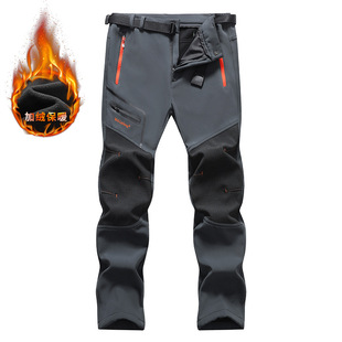 Wholesale spring and autumn soft shell men's and women's windproof waterproof hiking pants thickened warm outdoor fleece pants winter