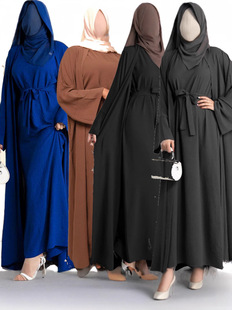 Middle Eastern Arabian dress Vest Belt Robe Saudi Turkish Signature Solid Color Lace-Up Two-Piece Set