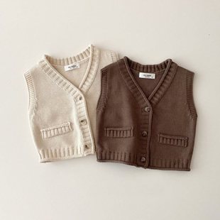 Корейская версия Rs Baby Baby Простые иностранные вязаные жилеты для осенних и зимних детей нейтральные повседневные жилеты