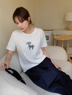 [Song Ming] Korean commuter puppy printed T-shirt women's 2025 summer new loose short sleeve top W918B